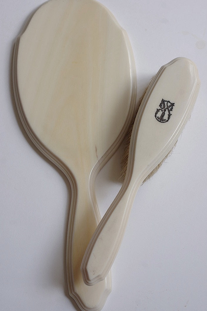 miroir+brosse antique アンティーク鏡 ブラシ .FR a l'epoque