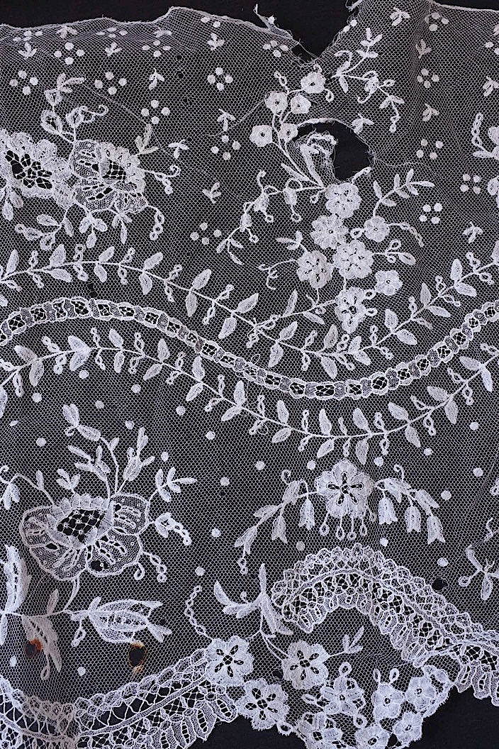 dentelle antique アンティークレースレース 端切れ2枚 素材用