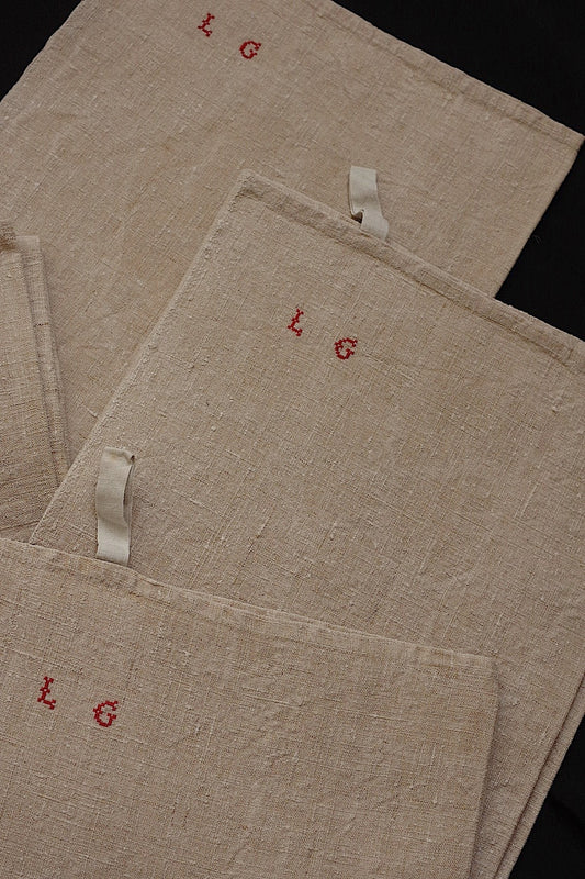 アンティーク生地 tissu ancien アンティークトワル生地 トーション5枚 .FR a l'epoque