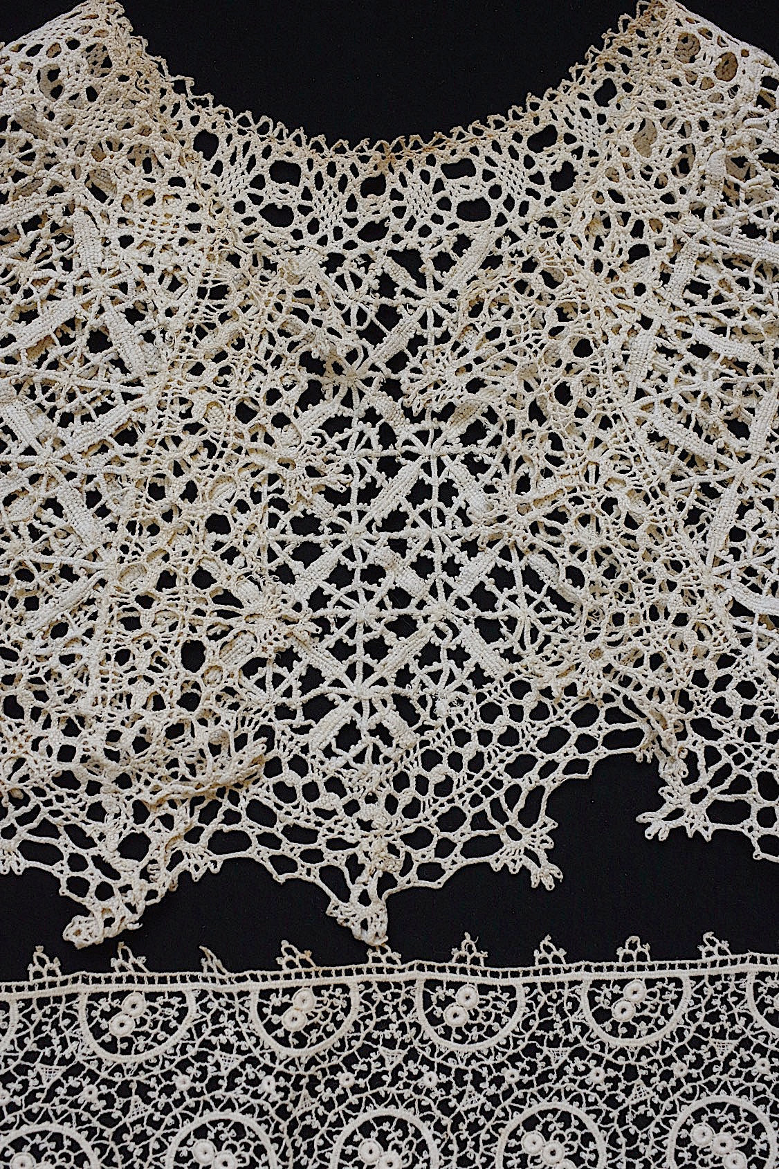 アンティークレース dentelle antique 素材用 端切れ+レティセラ襟 .FR a l'epoque