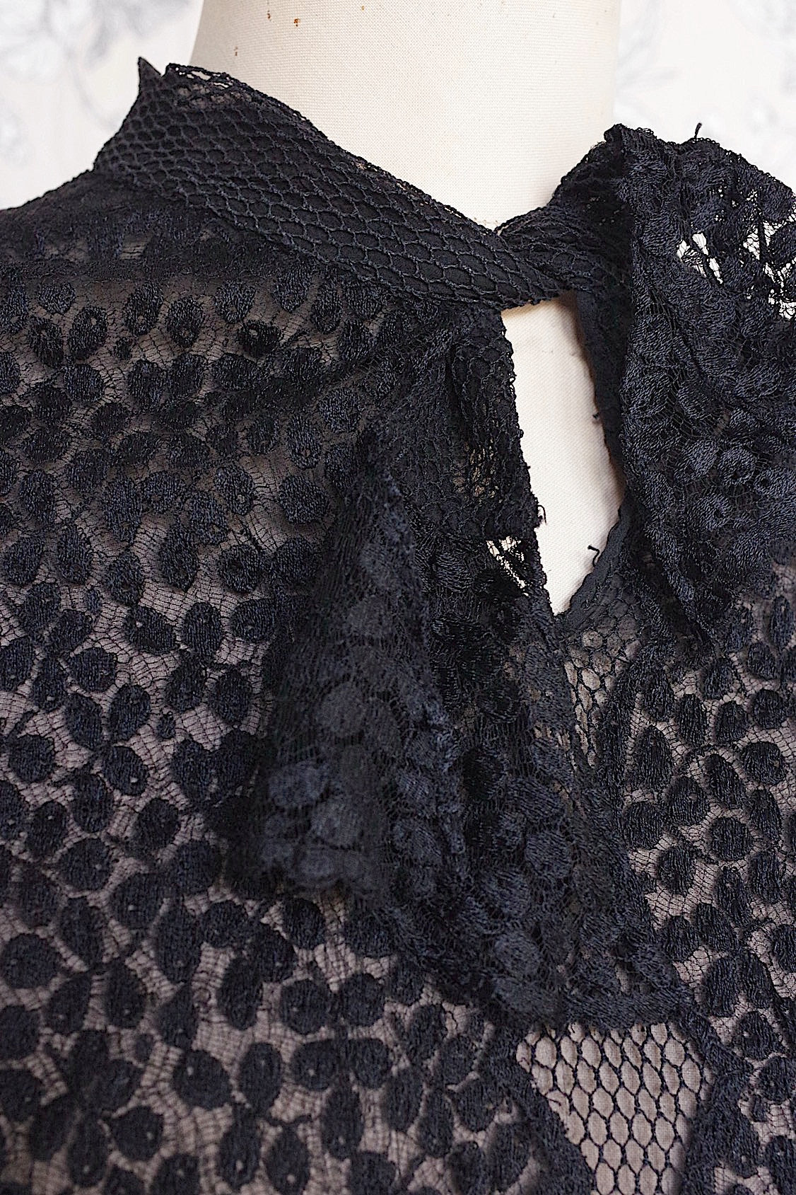 アンティーク古着 vêtement antique アンティークレースシフォンブラウス 黒 .FR a l'epoque