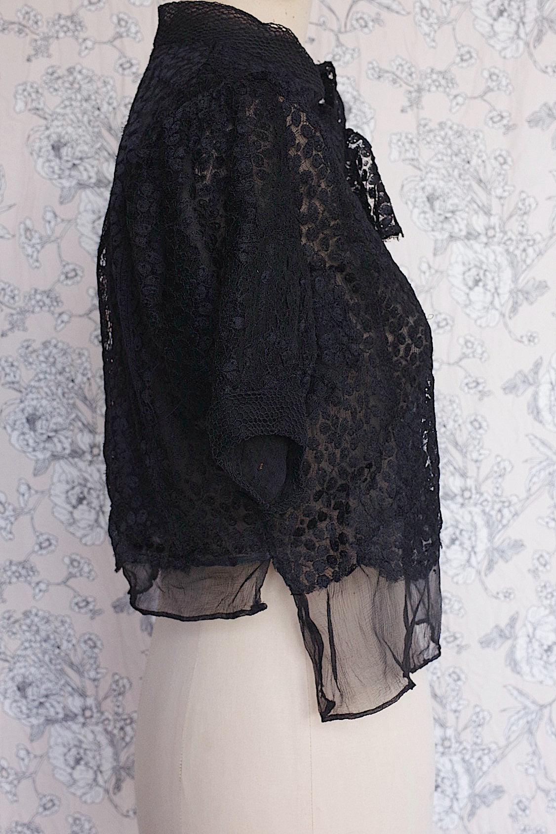 アンティーク古着 vêtement antique アンティークレースシフォンブラウス 黒 .FR a l'epoque