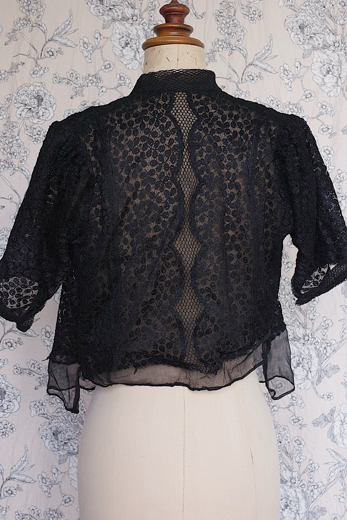 アンティーク古着 vêtement antique アンティークレースシフォンブラウス 黒 .FR a l'epoque