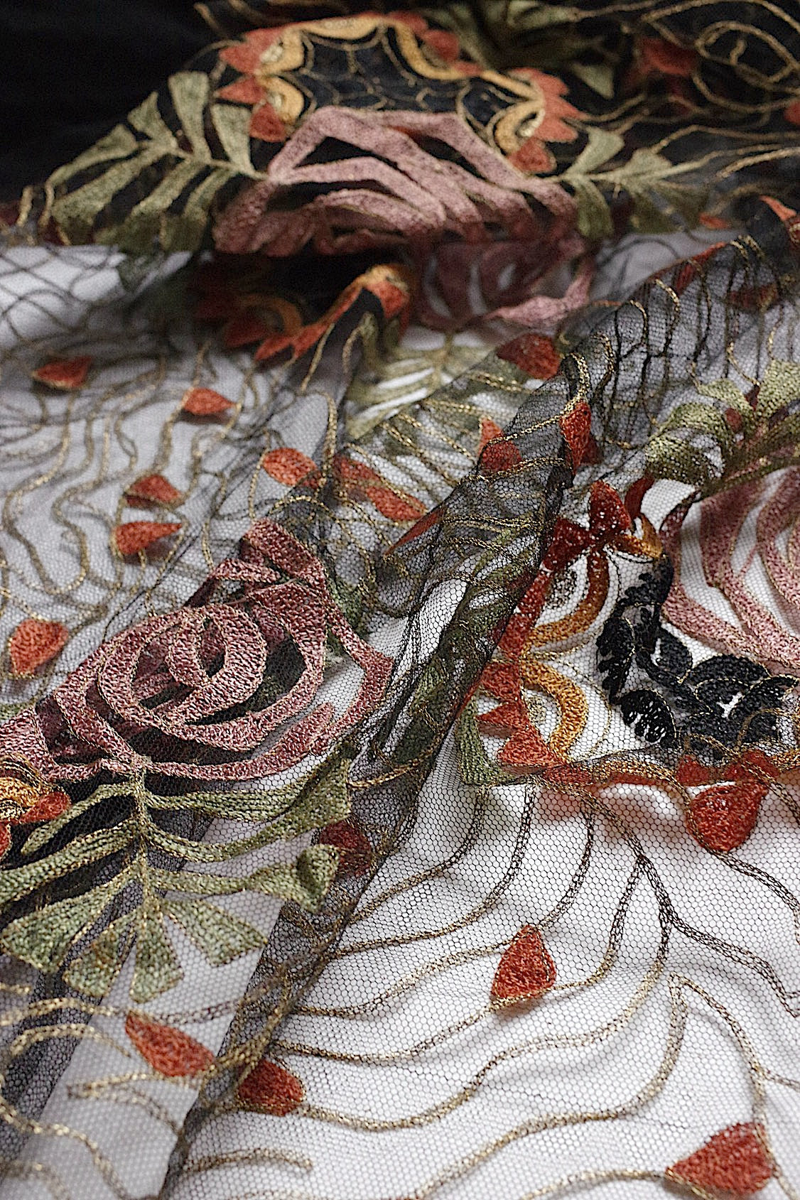 アンティークレース  dentelle antique  くろ チュール刺繍 .FR a l'epoque