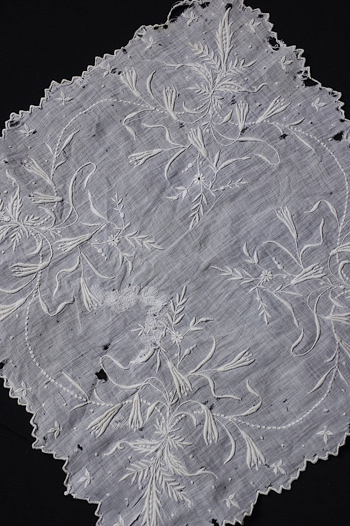 アンティークレース dentelle ancienne-antique lace 刺繍ハンカチlot 素材用 .FR a l'epoque