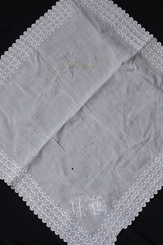 アンティークレース dentelle ancienne-antique lace 刺繍ハンカチlot 素材用 .FR a l'epoque