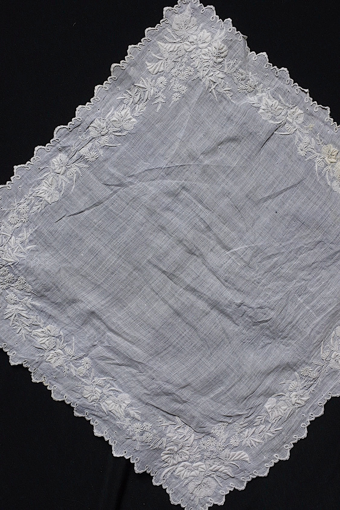 アンティークレース dentelle ancienne-antique lace 刺繍ハンカチlot 素材用 .FR a l'epoque