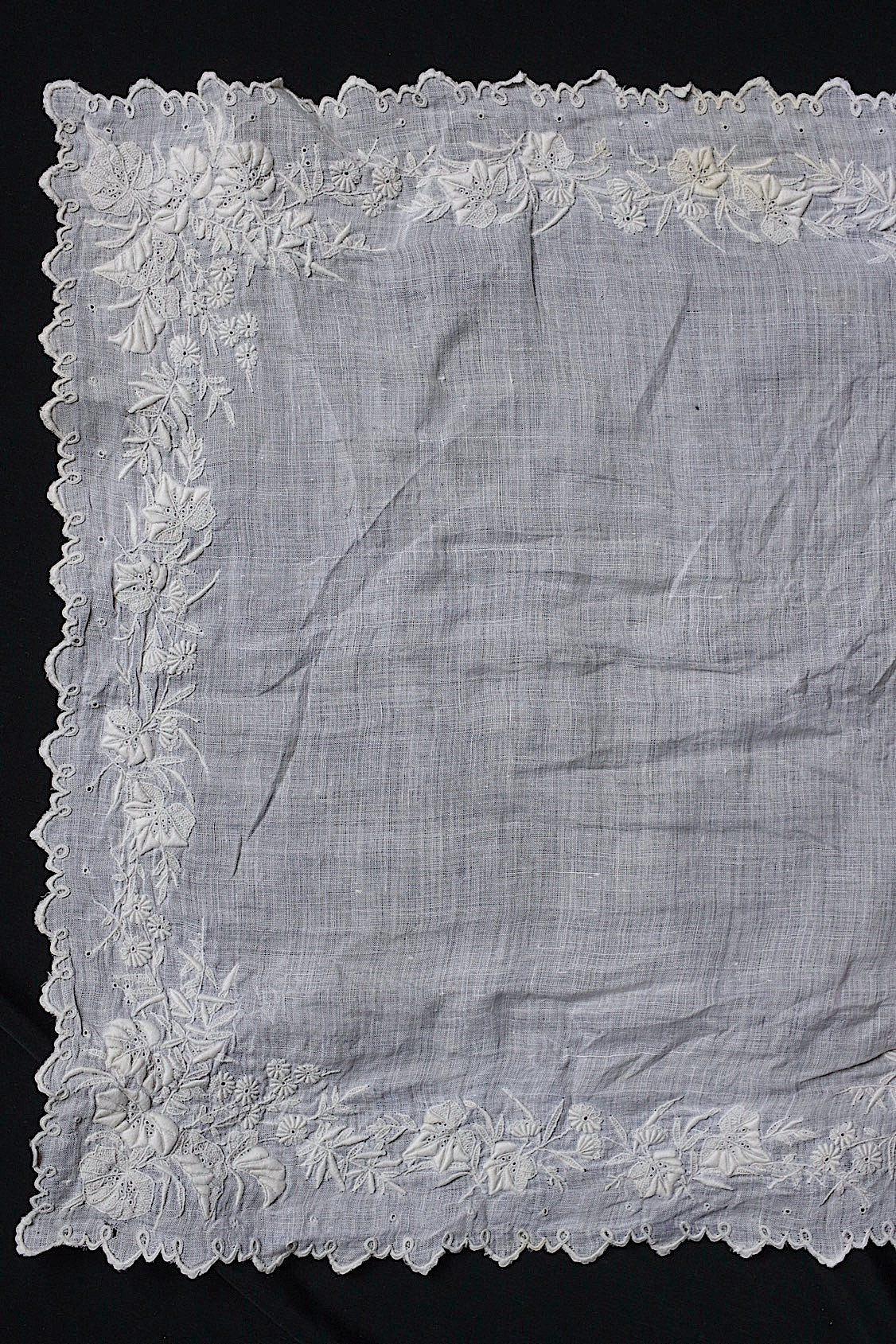 アンティークレース dentelle ancienne-antique lace 刺繍ハンカチlot 素材用 .FR a l'epoque