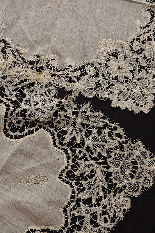 アンティークレースハンカチlot/dentelle ancienne/antique lace .FR a l'epoque