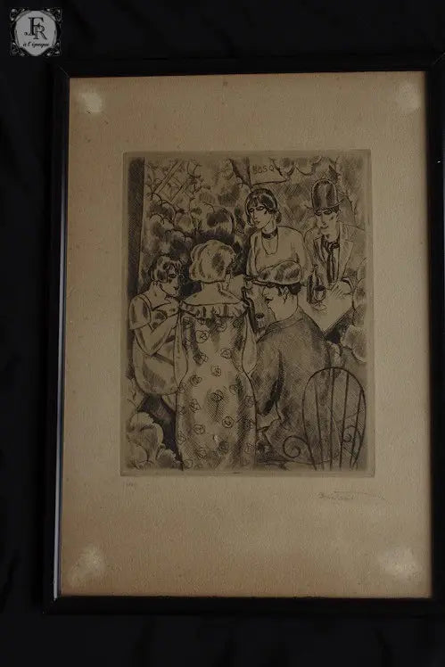 gravure アンティーク 版画 額入り カフェ .FR A Ll'EPOQUE