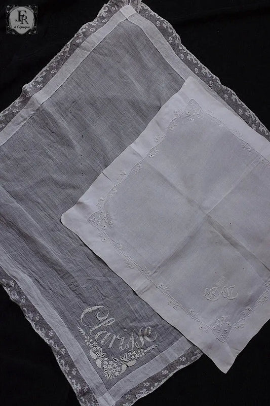 アンティーク刺繍ハンカチ mouchoir ancienne ハンカチ2枚 1 .FR a l'epoque