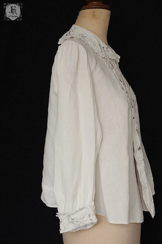 アンティーク刺繍ブラウス羽織 vêtement antique リネン .FR a l'epoque