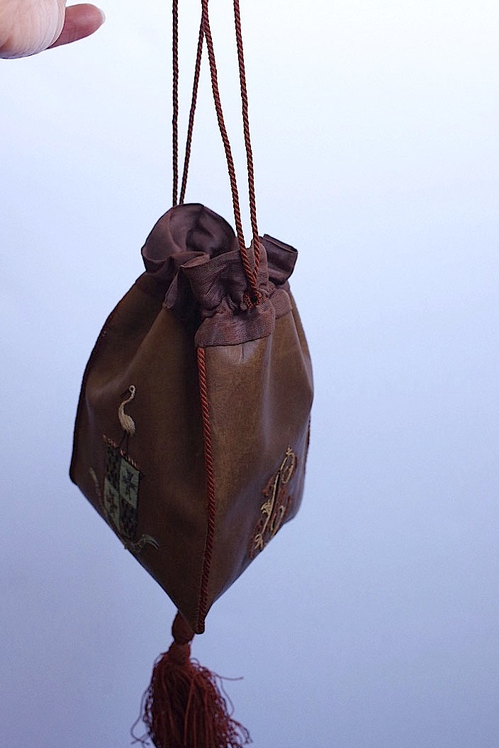 pochette antique アンティーク革製巾着 .FR a l'epoque