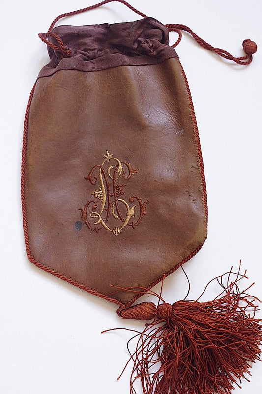 pochette antique アンティーク革製巾着 .FR a l'epoque