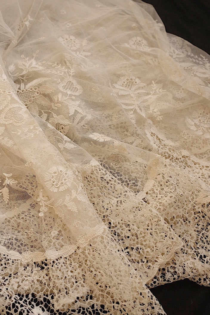 dentelle antique アンティークレース チュール生地 492cm .FR a l'epoque