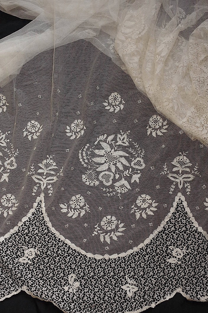 dentelle antique アンティークレース チュール生地 492cm .FR a l'epoque