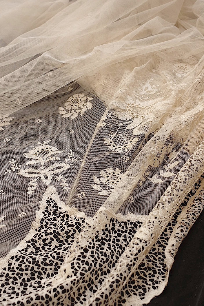 dentelle antique アンティークレース チュール生地 492cm .FR a l'epoque