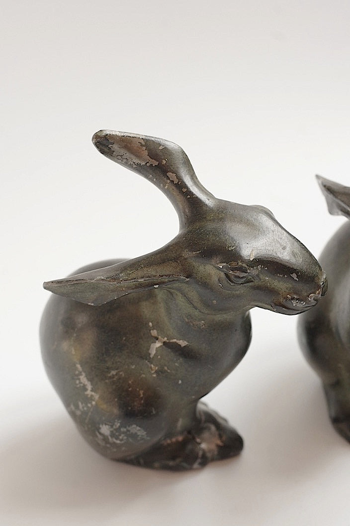 sculpture antique アンティークうさぎ ペア .FR a l'epoque