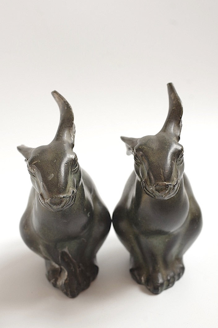 sculpture antique アンティークうさぎ ペア .FR a l'epoque
