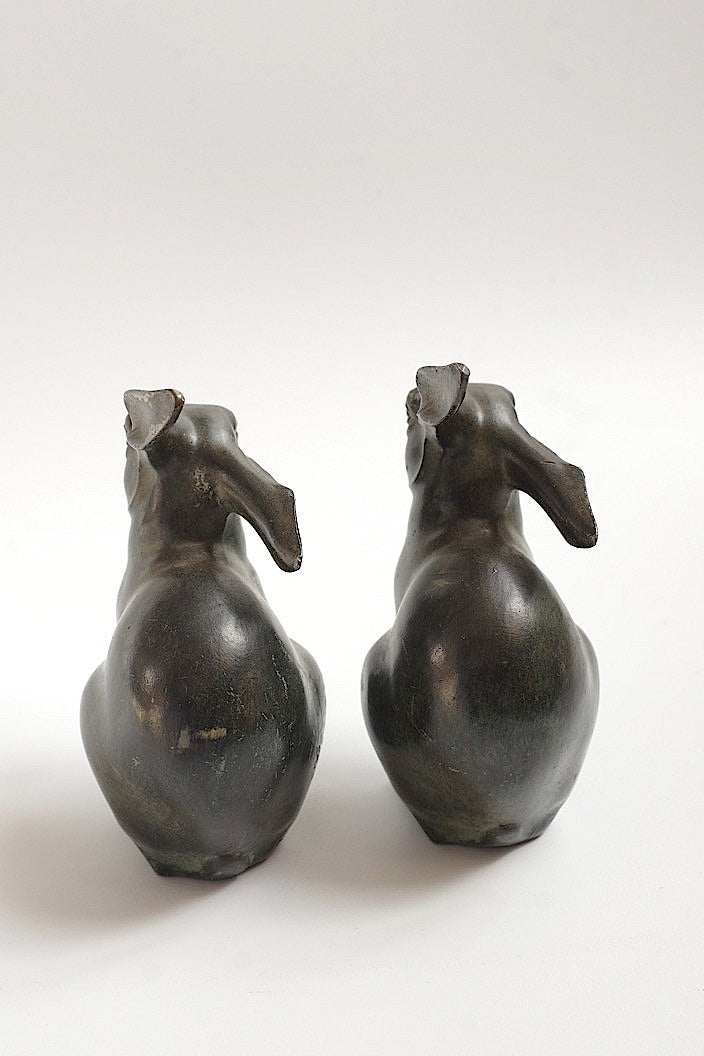 sculpture antique アンティークうさぎ ペア .FR a l'epoque