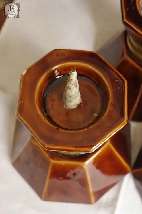 plque-cierges アンティーク雑貨 大ろうそくたて 焼き物 .FR A Ll'EPOQUE