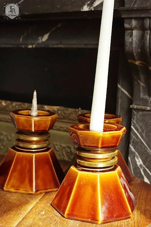 plque-cierges アンティーク雑貨 大ろうそくたて 焼き物 .FR A Ll'EPOQUE