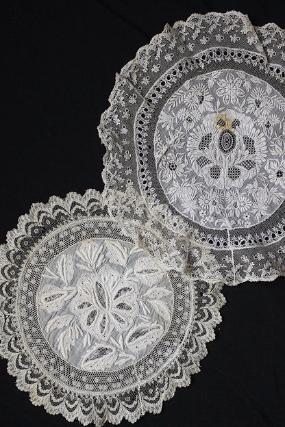 アンティークレース　dentelle ancienne-antique lace　刺繍　nappe 2点 .FR a l'epoque