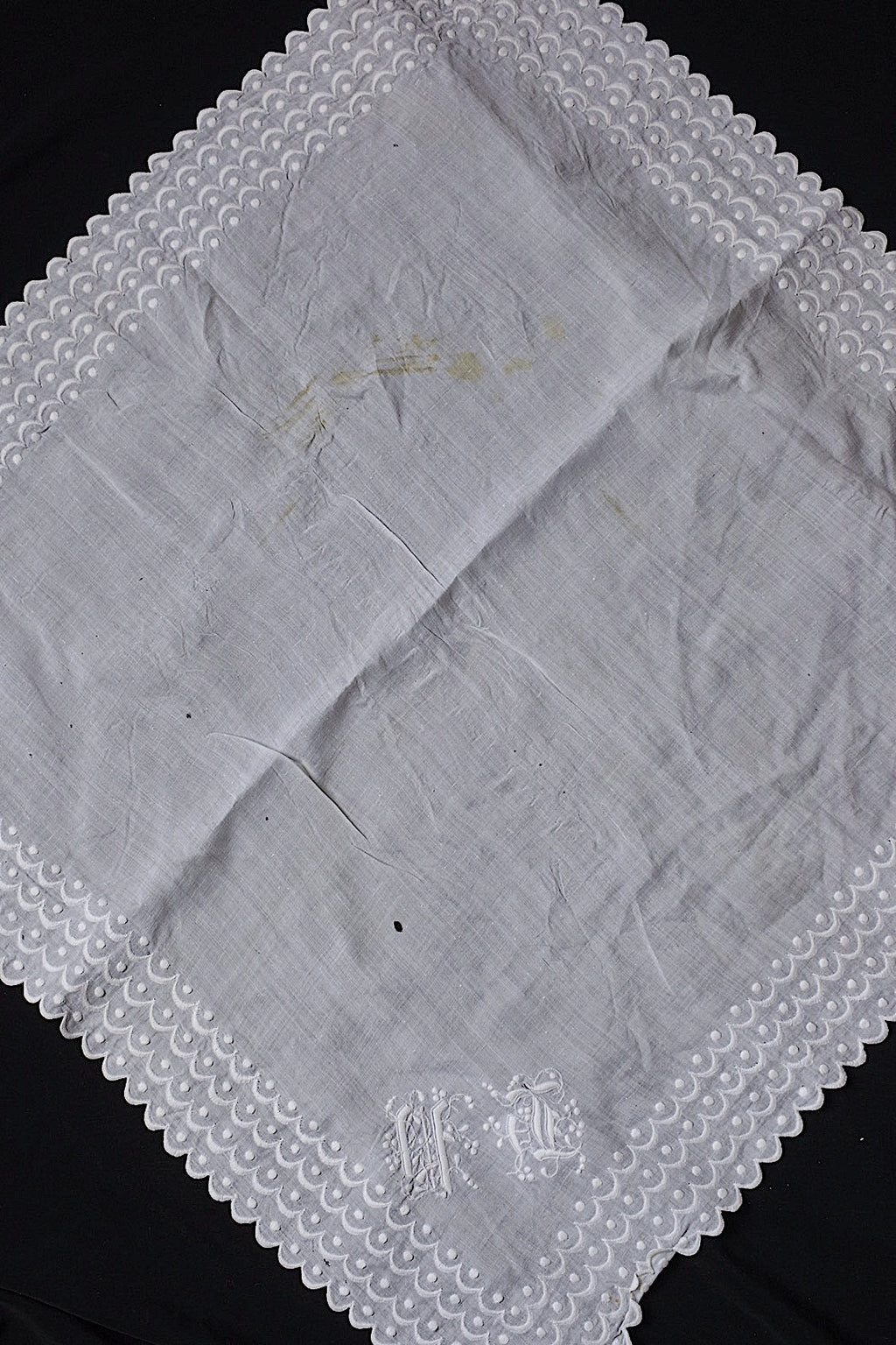 アンティークレース　dentelle ancienne-antique lace　刺繍ハンカチlot 素材用 .FR a l'epoque