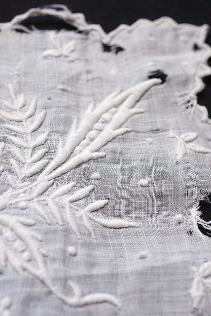 アンティークレース　dentelle ancienne-antique lace　刺繍ハンカチlot 素材用 .FR a l'epoque