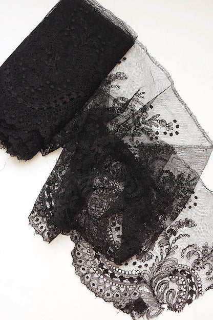 アンティークレース　dentelle ancienne 黒レース　シャンティイ　530cm .FR a l'epoque