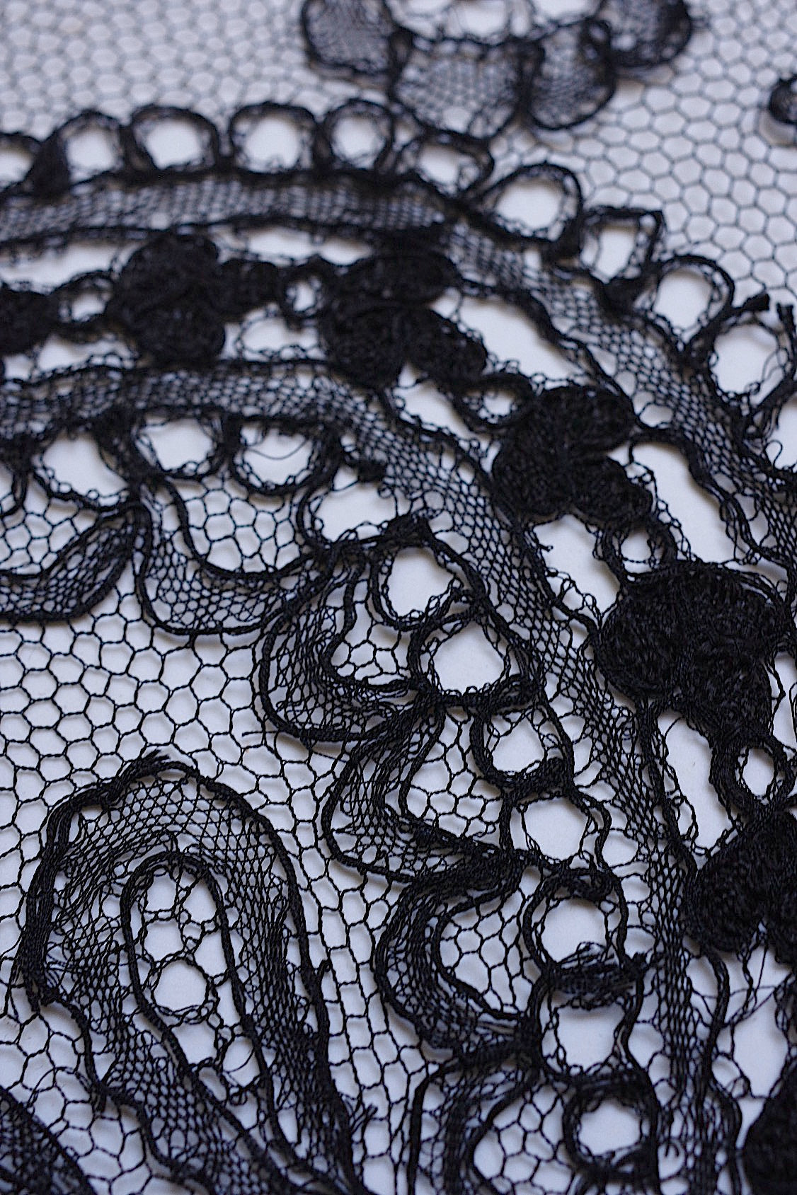 アンティークレース　dentelle ancienne 黒レース　シャンティイ　530cm .FR a l'epoque