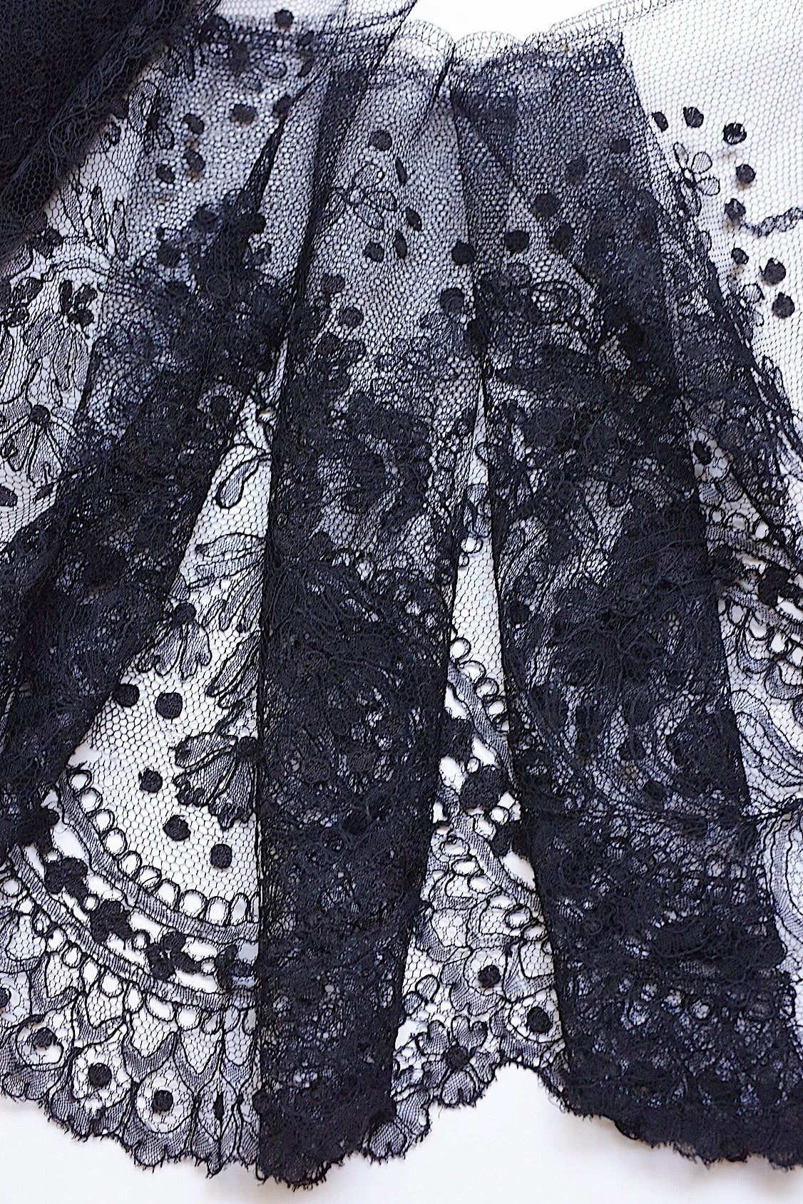 アンティークレース　dentelle ancienne 黒レース　シャンティイ　530cm .FR a l'epoque