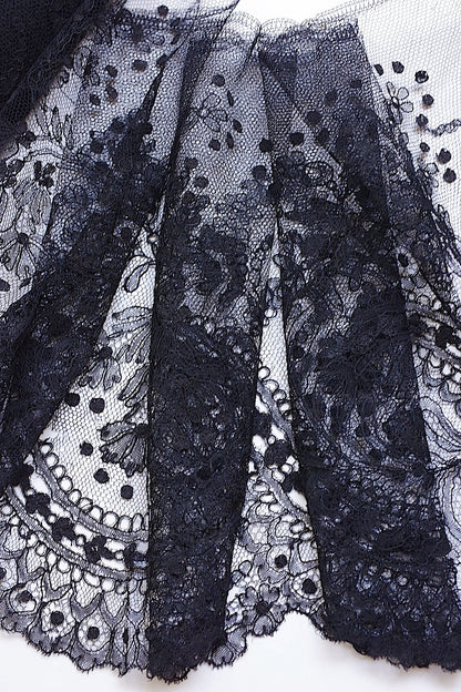 アンティークレース　dentelle ancienne 黒レース　シャンティイ　530cm .FR a l'epoque
