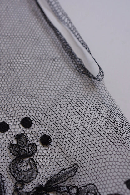 アンティークレース　dentelle ancienne 黒レース　シャンティイ　530cm .FR a l'epoque