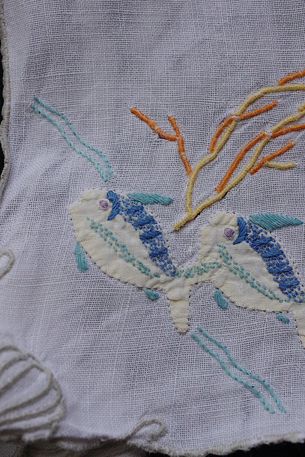 アンティークレース　dentelle ancienne napperon　刺繍　魚 .FR a l'epoque