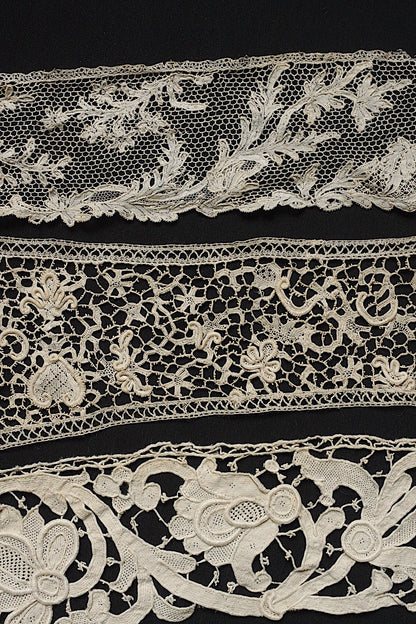 Antique lace, dentelle antique lace, 3 types including Italian lace