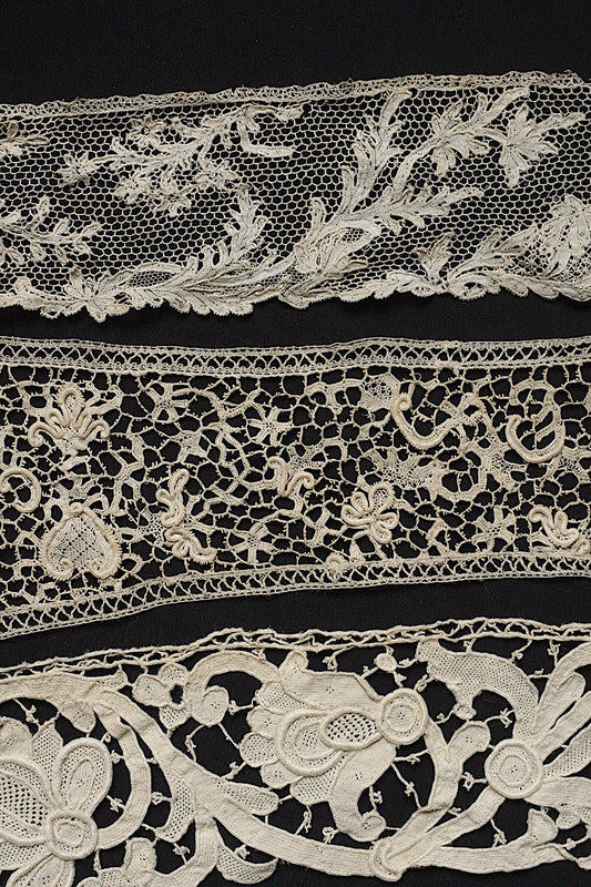 Antique lace, dentelle antique lace, 3 types including Italian lace