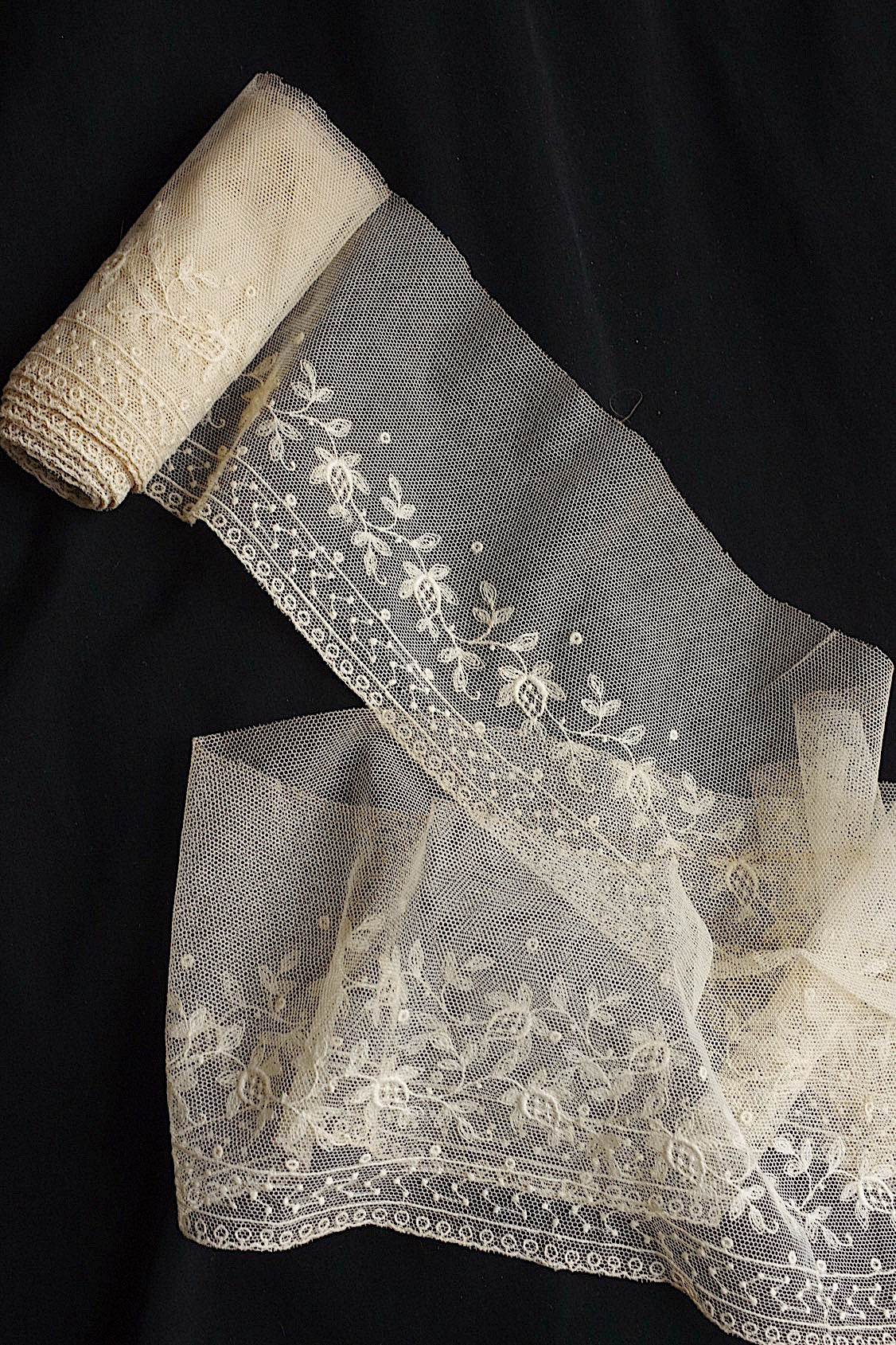 フランス　アンティークレース アンティークレース dentelle ancienne 270cm- .FR a l'epoque