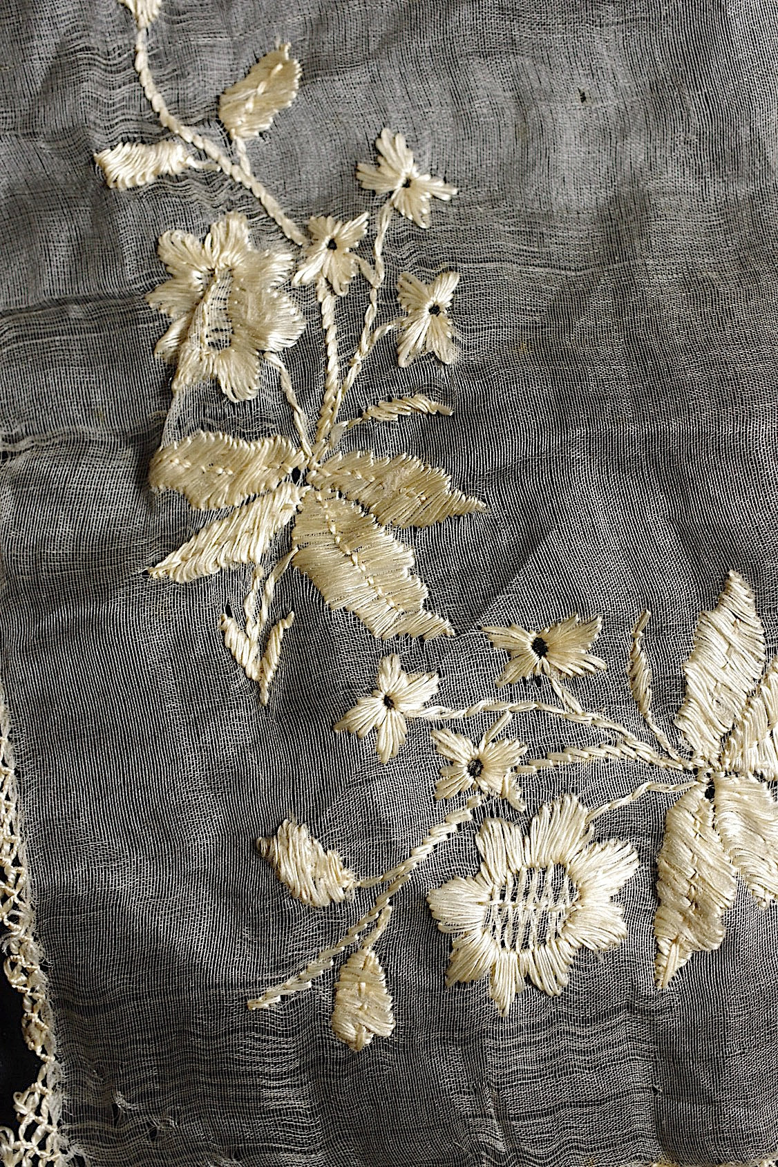 アンティークレース　dentelle ancienne　シルク糸刺繍　クロス