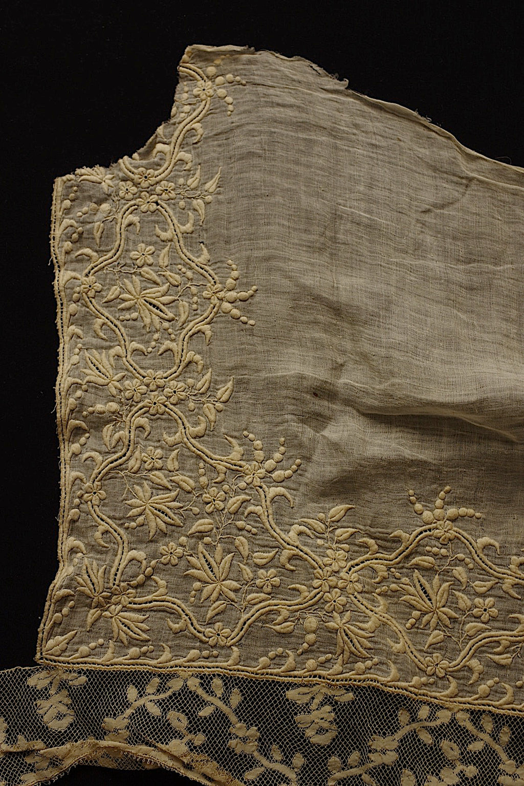 Antique Lace (dentelle ancienne) Embroidered Scraps Fabric