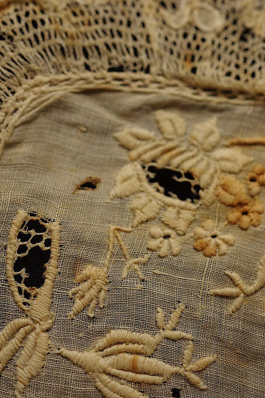 Antique Lace (dentelle ancienne) Embroidered Scraps Fabric