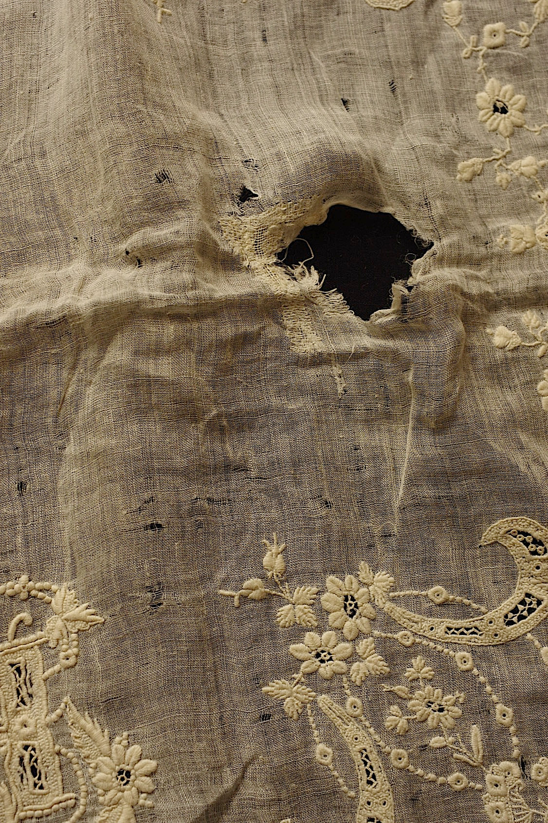 Antique Lace (dentelle ancienne) Embroidered Scraps Fabric