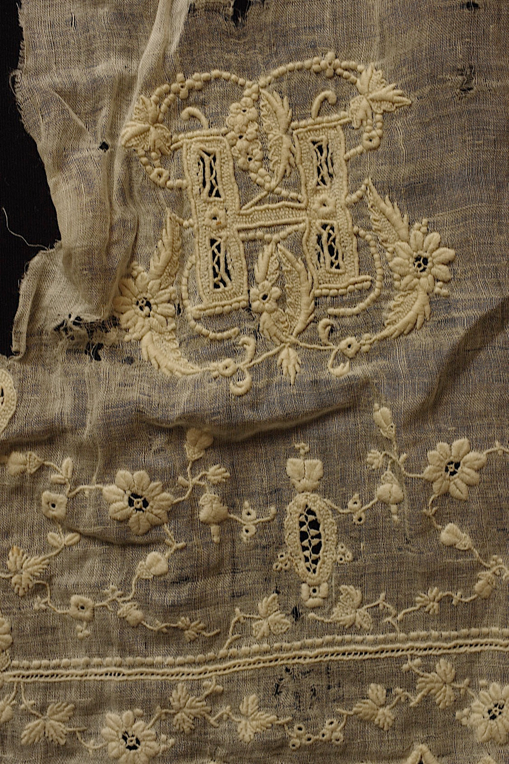 Antique Lace (dentelle ancienne) Embroidered Scraps Fabric