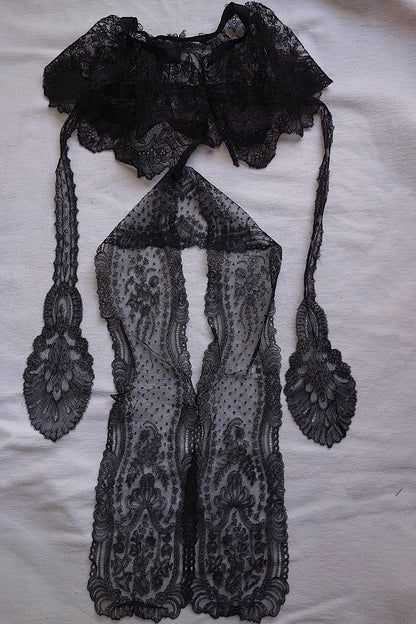 アンティークレース 黒レース　lots2 シャンティイ