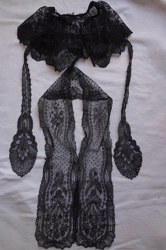 アンティークレース 黒レース　lots2 シャンティイ