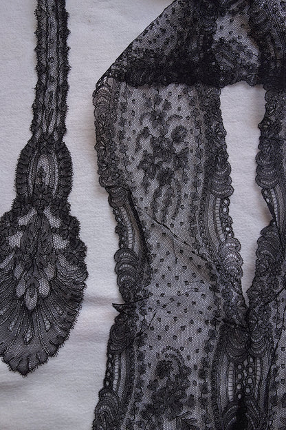 アンティークレース 黒レース　lots2 シャンティイ