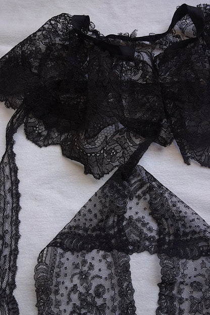アンティークレース 黒レース　lots2 シャンティイ