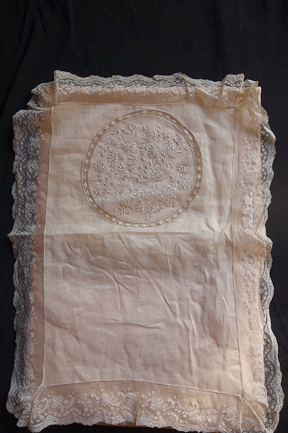 アンティークレース　刺繍小物入れ　