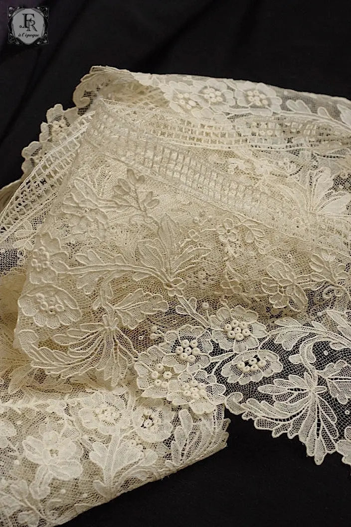 アンティークレース　dentelle ancienne  340cm　ブリュクセルレース .FR a l'epoque