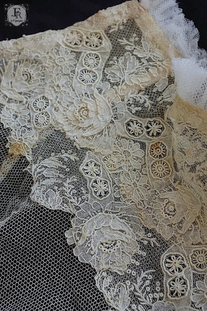 アンティークレース　dentelle ancienne ブリュクセル　スタンドカラー　 .FR a l'epoque